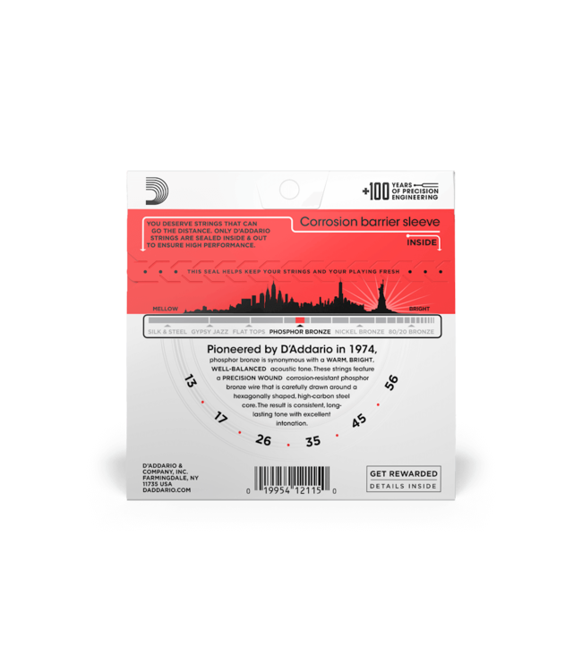 D'Addario Phosphor Bronze Acoustic Guitar Strings - 13-56 Medium