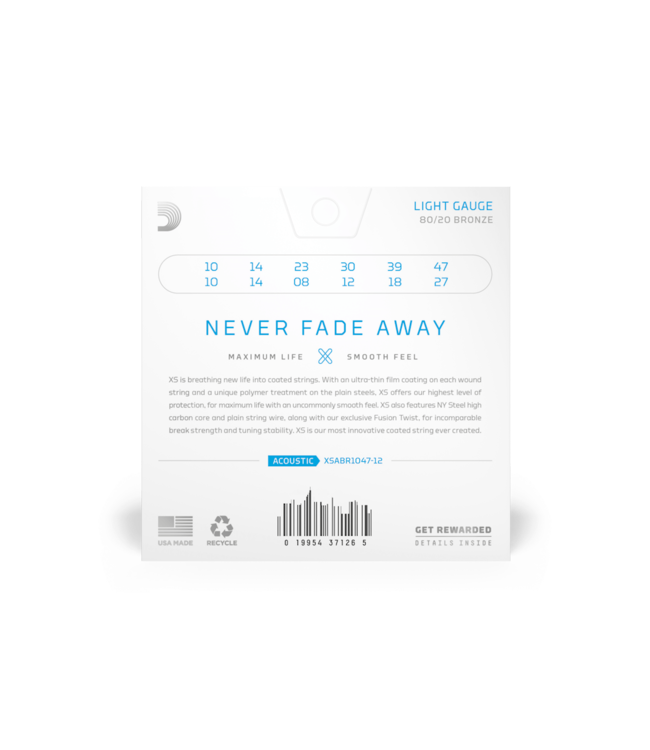 D'Addario XS Coated 80/20 Bronze Acoustic Guitar Strings - 10-47 (12-String) Extra Light