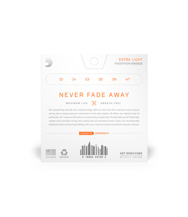 D'Addario XS Coated Phosphor Bronze Acoustic Guitar Strings - 10-47 Extra Light