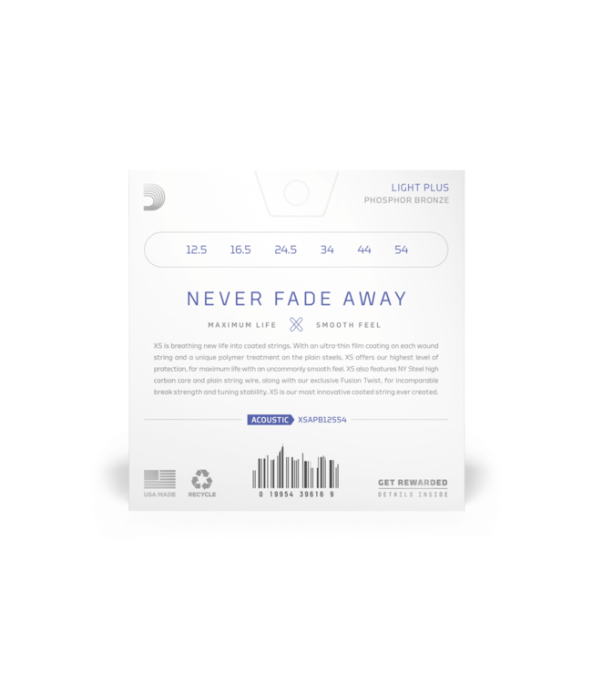 D'Addario XS Coated Phosphor Bronze Acoustic Guitar Strings - 12.5-54 Light Plus