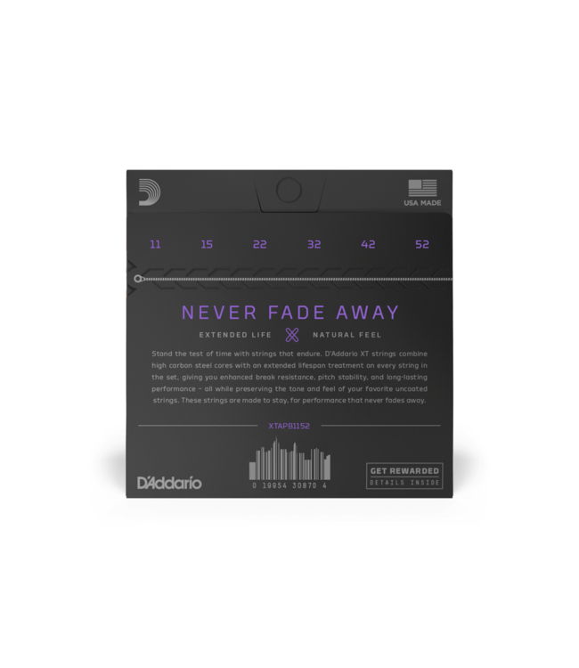 D'Addario XT Coated Phosphor Bronze Acoustic Guitar Strings - 11-52 Custom Light