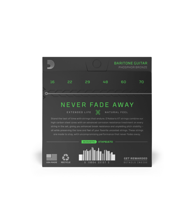 D'Addario XT Coated Phosphor Bronze Acoustic Guitar Strings - 16-70 Baritone Medium