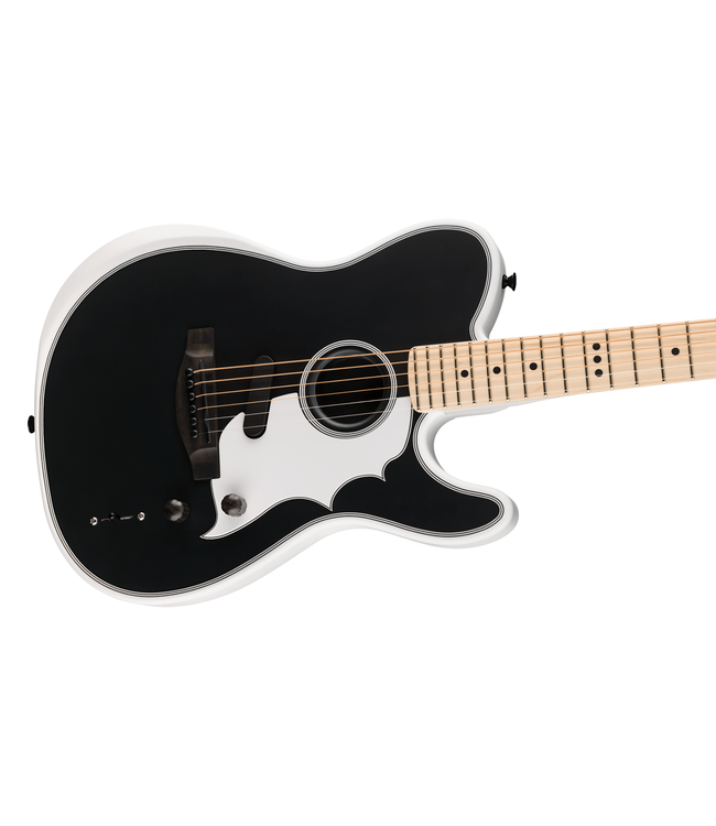 Fender Jack White Triplesonic Acoustasonic Telecaster - Maple Fretboard, Satin Arctic White with Black Top