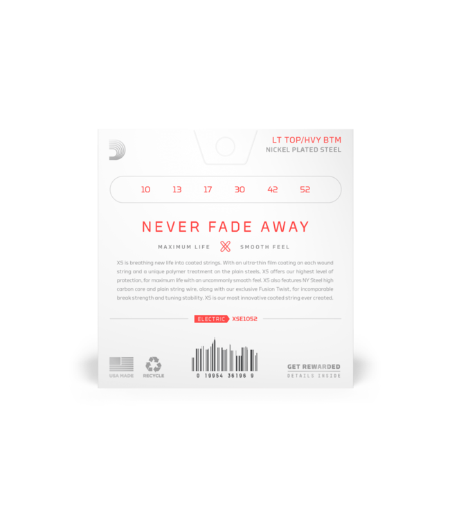 D'Addario XS Coated Nickel Electric Guitar Strings - 10-52 Light Top/Heavy Bottom