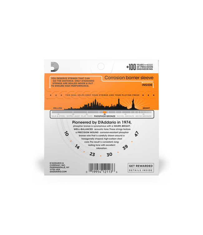 D'Addario Phosphor Bronze Acoustic Guitar Strings - 10-47 Extra Light