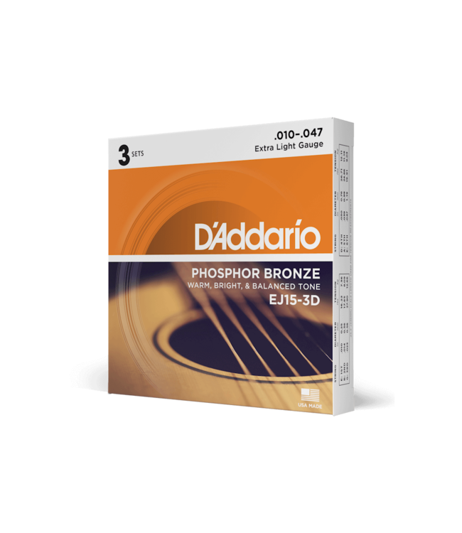 D'Addario Phosphor Bronze Acoustic Guitar Strings - 10-47 Extra Light