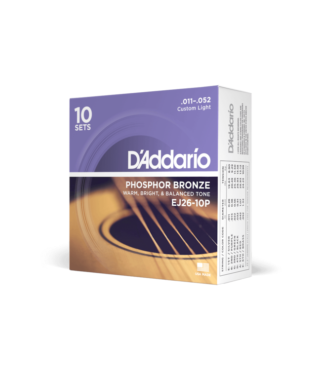 D'Addario Phosphor Bronze Acoustic Guitar Strings - 11-52 Custom Light