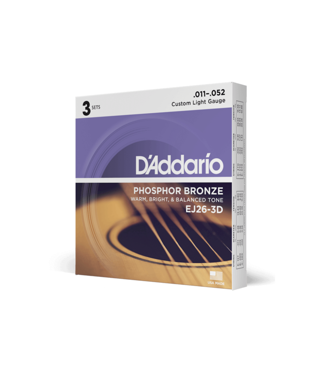 D'Addario Phosphor Bronze Acoustic Guitar Strings - 11-52 Custom Light