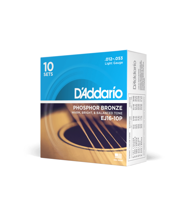 D'Addario Phosphor Bronze Acoustic Guitar Strings - 12-53 Light