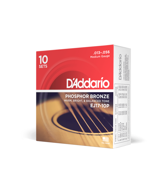 D'Addario Phosphor Bronze Acoustic Guitar Strings - 13-56 Medium