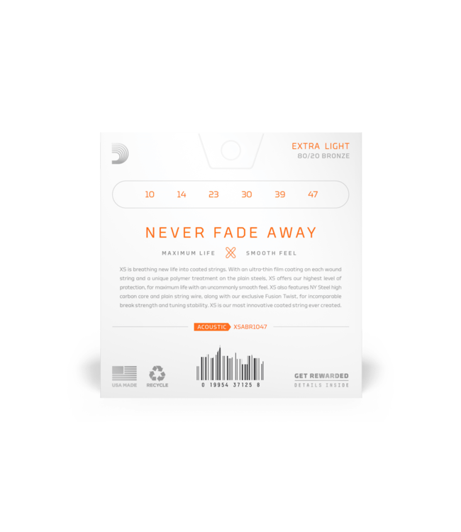 D'Addario XS Coated 80/20 Bronze Acoustic Guitar Strings - 10-47 Extra Light