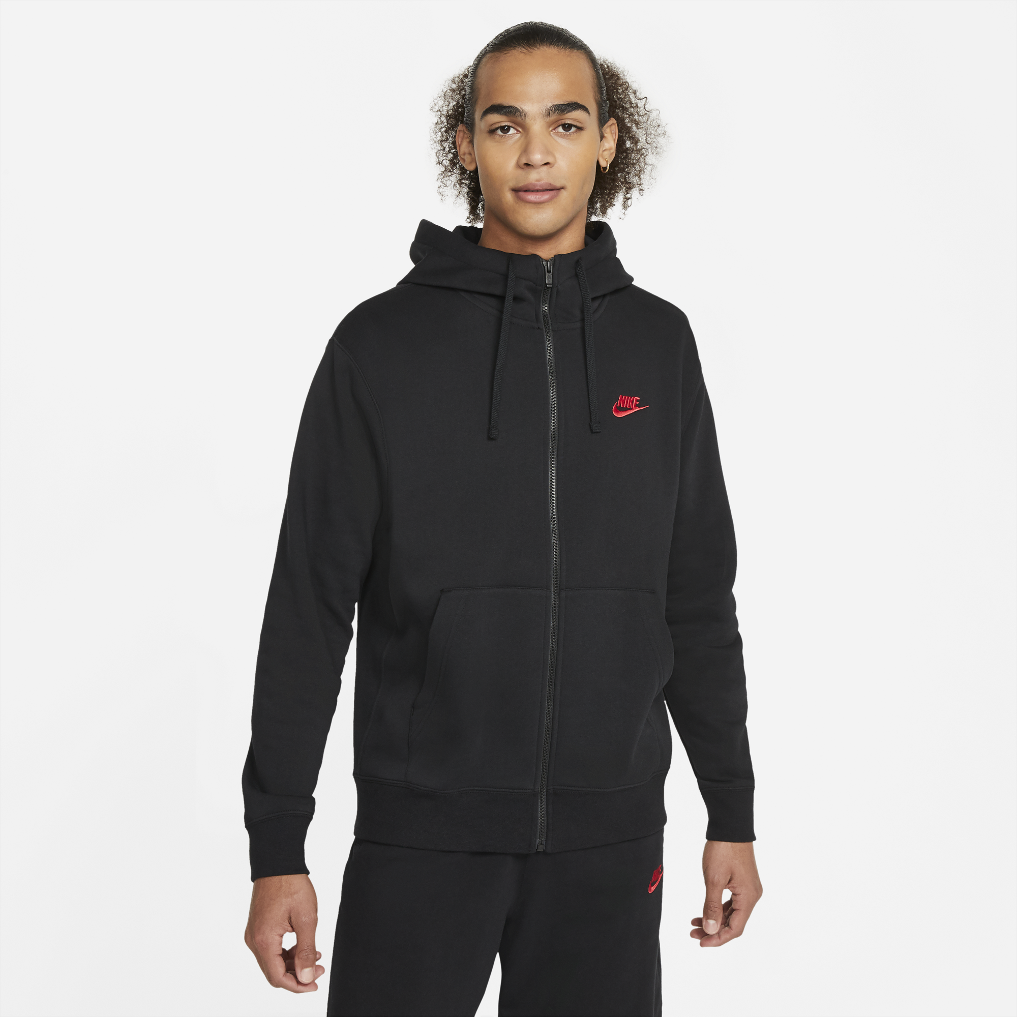 nike club full zip hoodie in black