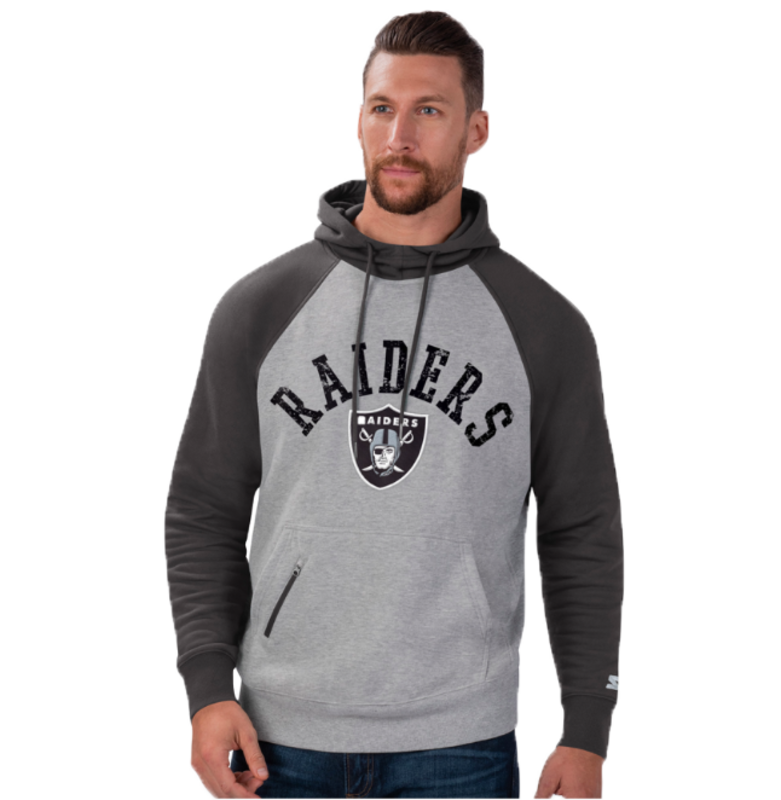 Starter Starter Fleece Pullover Embroidered Patch Hoodie Raiders Black/Grey 6S100707