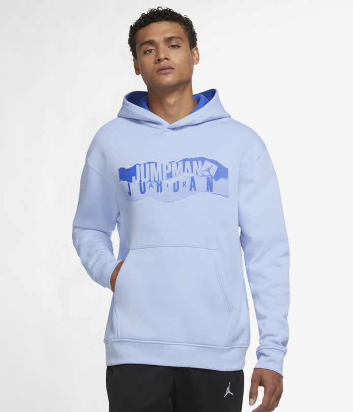 Air JORDAN Men's ESSENTIAL FLEECE GRAPHIC HOODIE Powder Blue DH5481 469 -  Sam Tabak