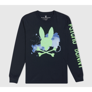 Psycho Bunny Psycho Bunny Men's Mallette Long Sleeve Graphic Tee Navy B6T620R1PC