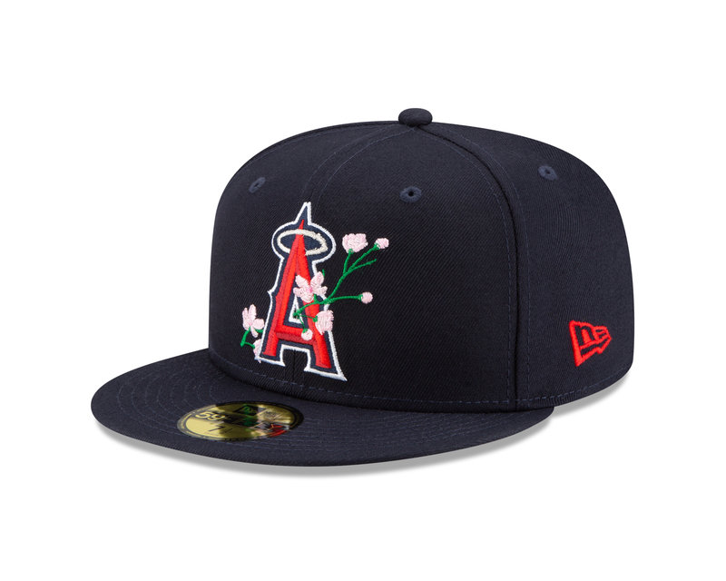 Los Angeles Anaheim Angels LOGO BLOOM SIDE-PATCH Navy-Pink Fitted