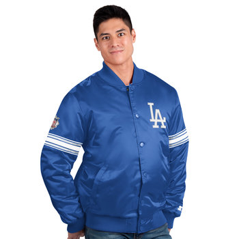 Starter Starter Los Angeles Dodgers Satin Padded Pick and Roll Bomber Button Bomber LS230167