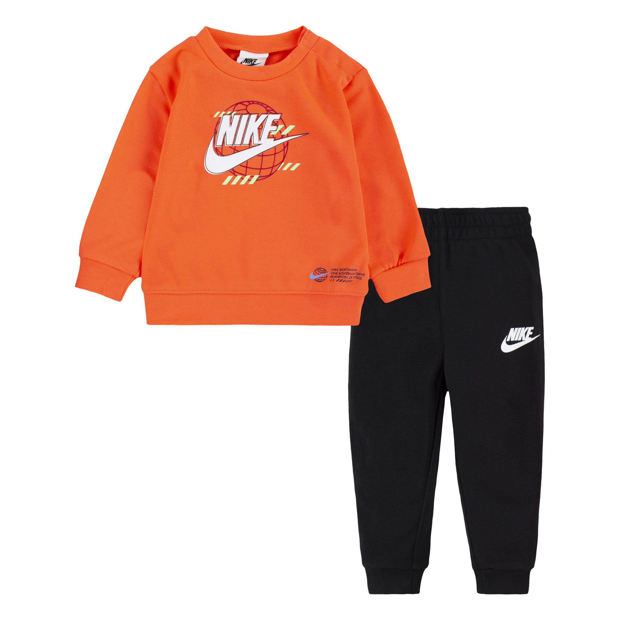 Nike 2 Piece Set Crewneck Globe Logo Orange 66J819 023 - Sam Tabak