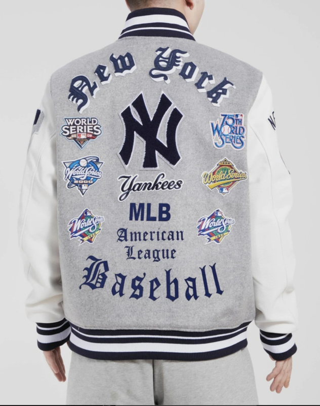 Pro Standard Luxury Athletics Yankees Grey/White Patched Letterman Jacket  LNY633520-HWH