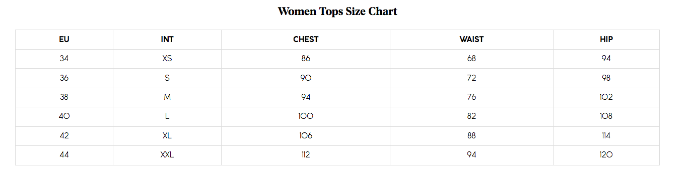 Sizing Guide - Women's Apparel  BSF – Boutiques San Francisco