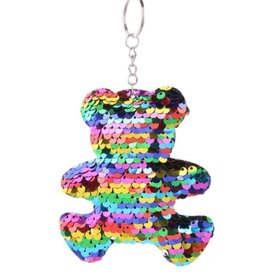 RAINBOW SEQUIN BEAR KEYCHAIN