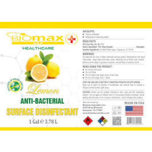 Biomax BIOMAX EPA Approved Surface Disinfectant Lemon Gallon 4/Case Biomax BIOMAX EPA Approved Surface Disinfectant Lemon Gallon 4/Case