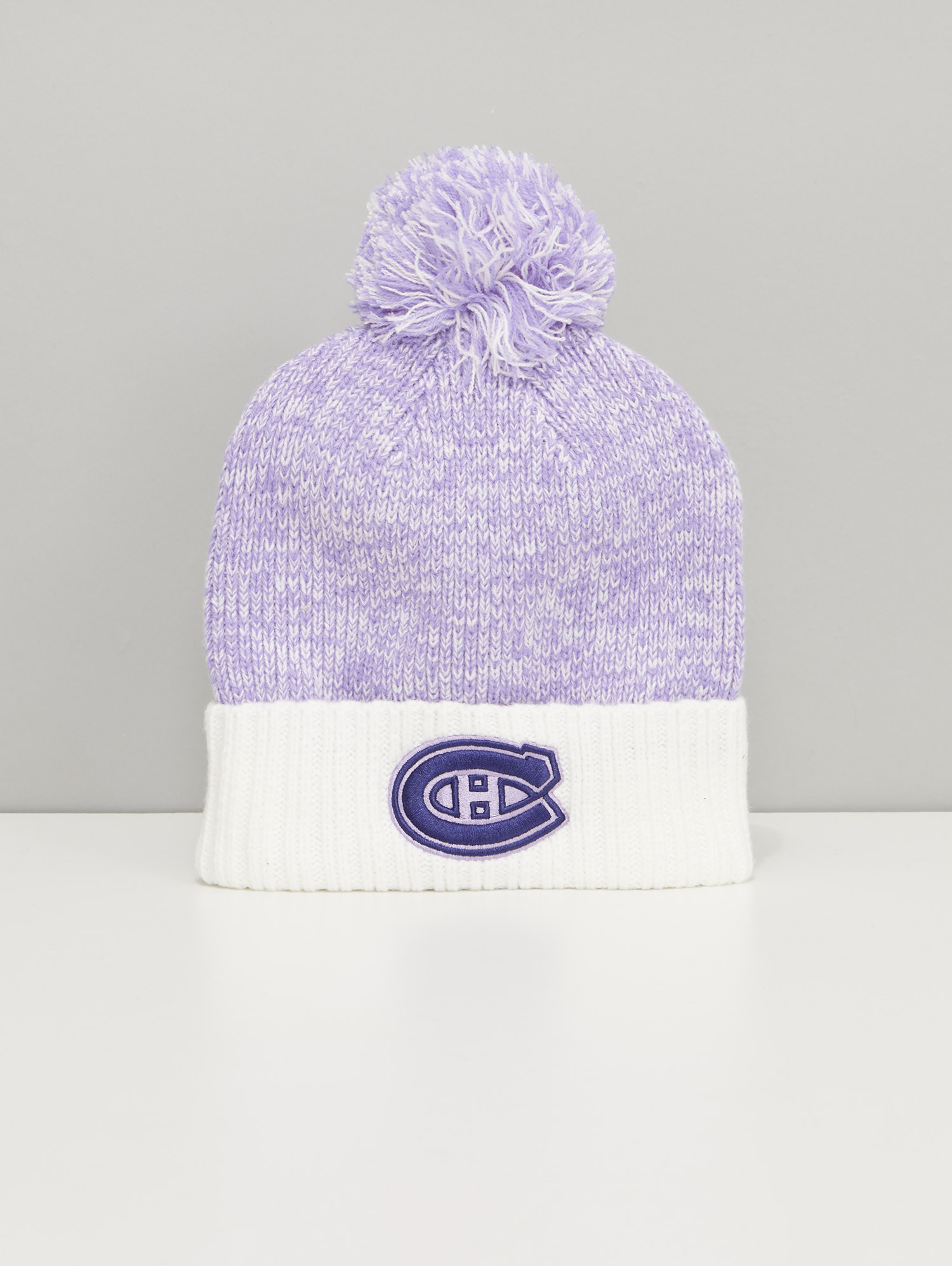 NHL Fanatics Branded Hockey Fights Cancer Authentic Pro Cuffed Knit Hat  with Pom - White/Purple