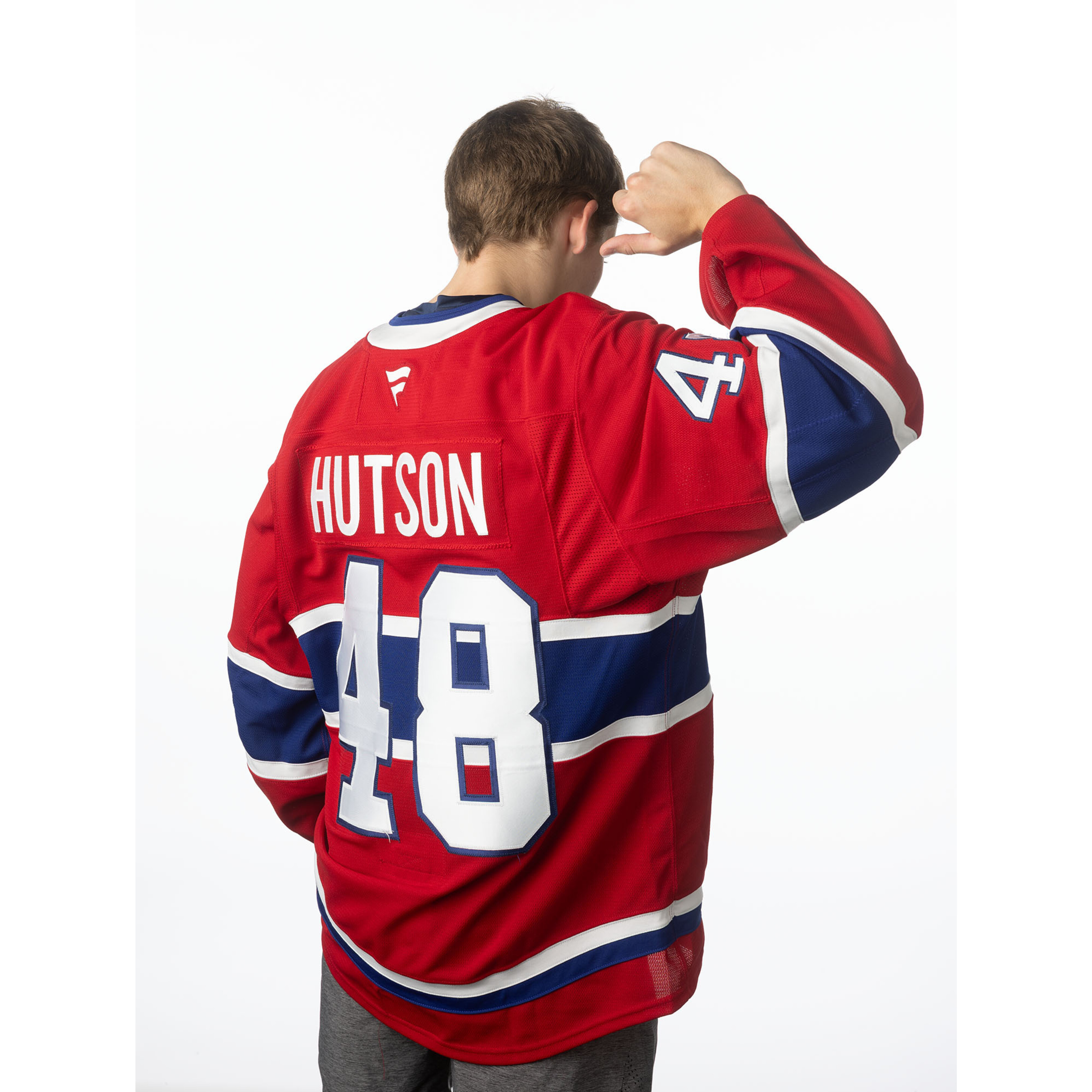Montreal Canadiens Heat Sealed 48 Lane Hutson Premium Home Jersey Tricolore Sports