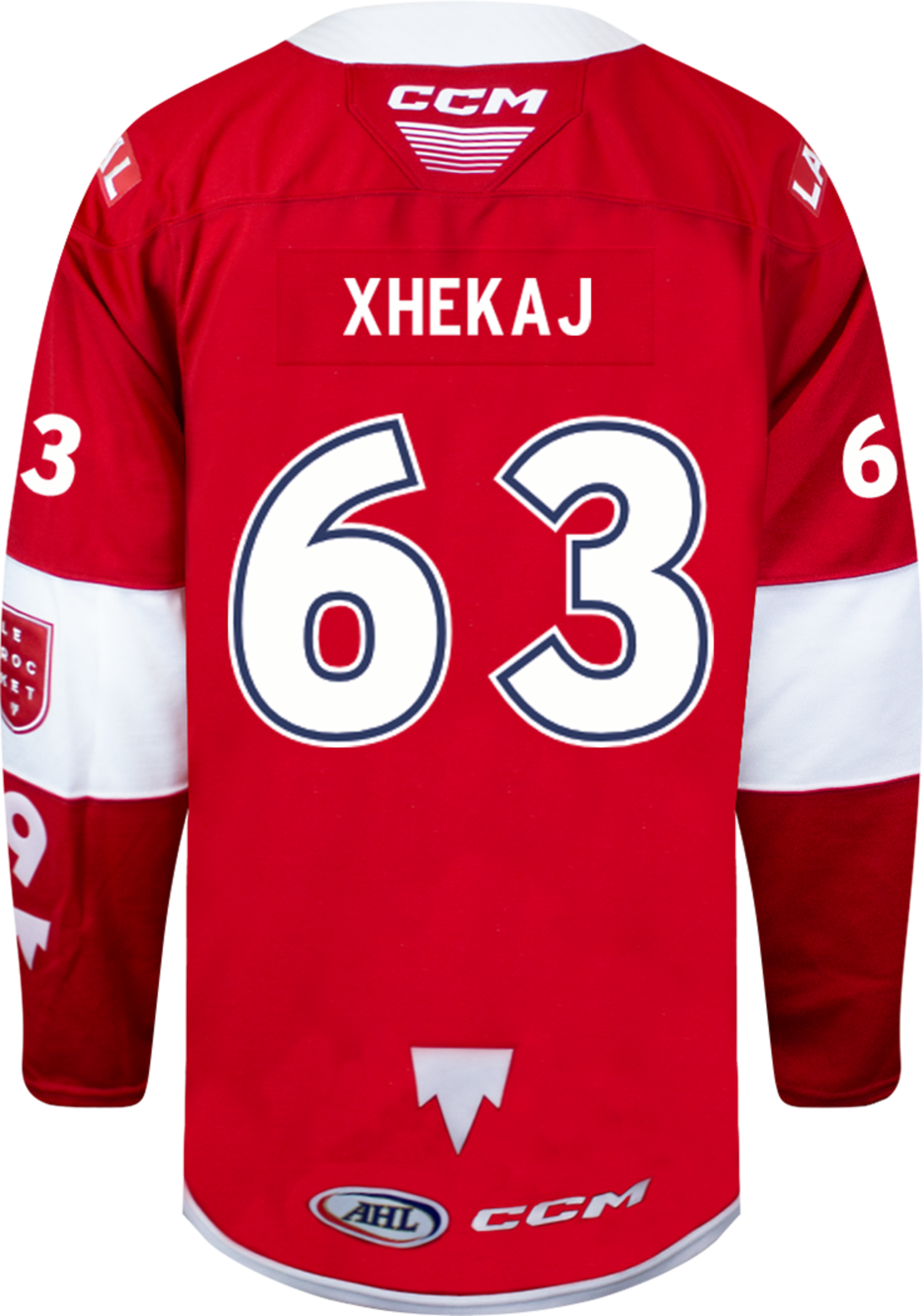 Chandails Rockets Laval Chandail Quicklite rouge collé pro du Rocket - #63 Florian Xhekaj ...