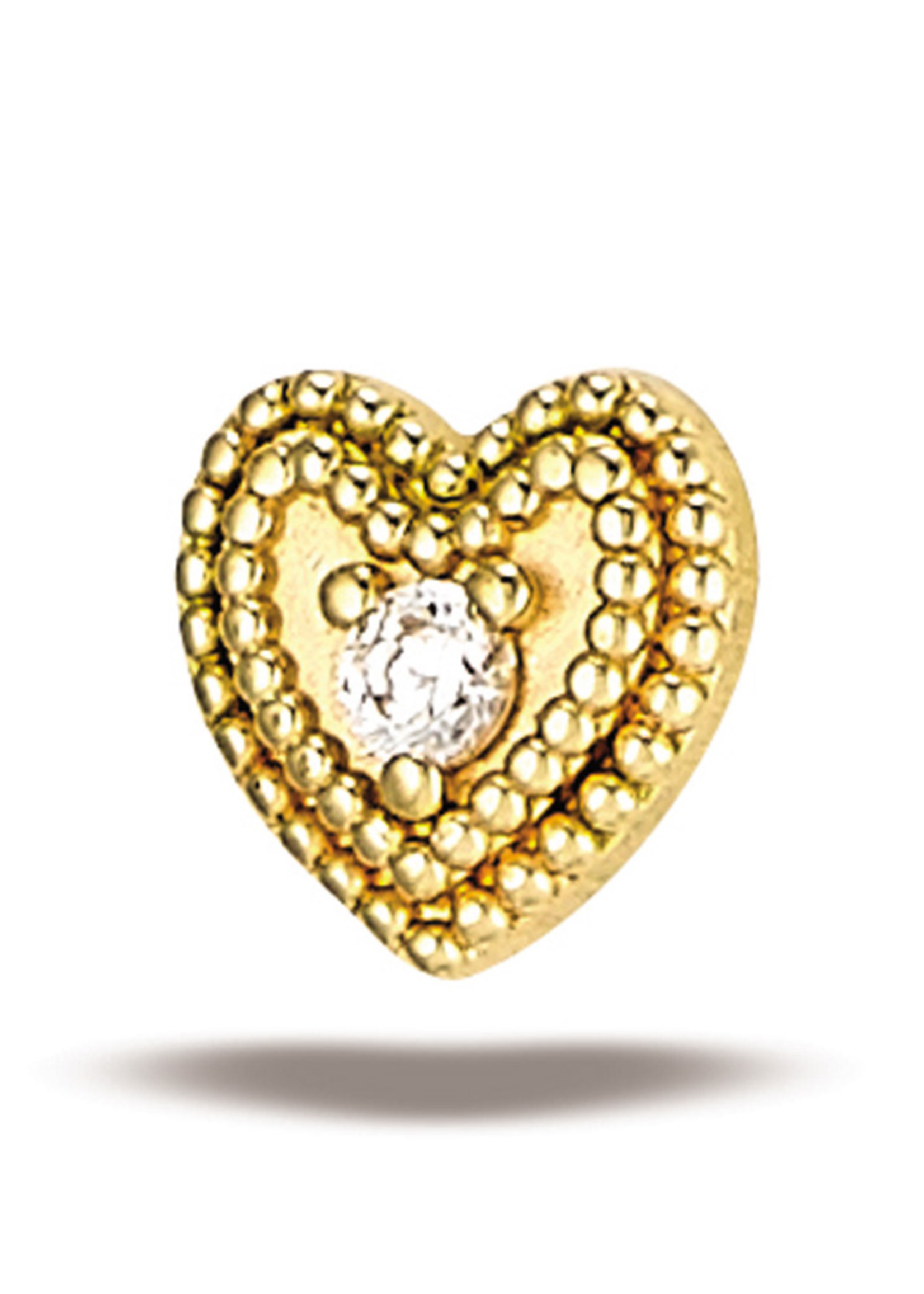 14k Yellow Gold Double Milgrain Heart w/ 1.5mm Stone (5mm) Threadless End