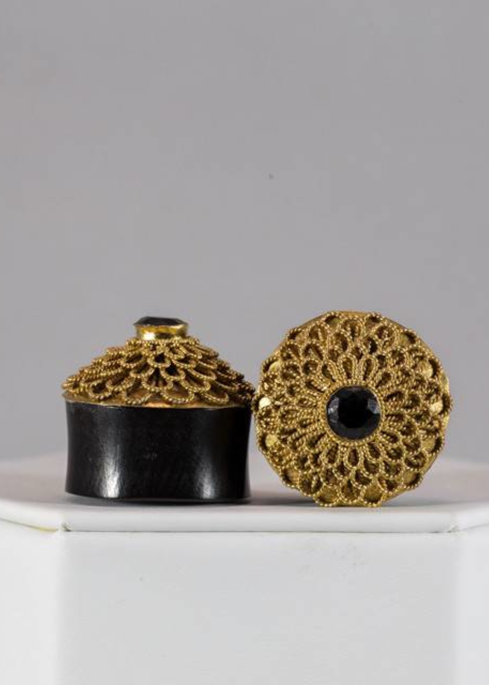 1" Horn w/ Gold Plated Black CZ Inlay Plugs