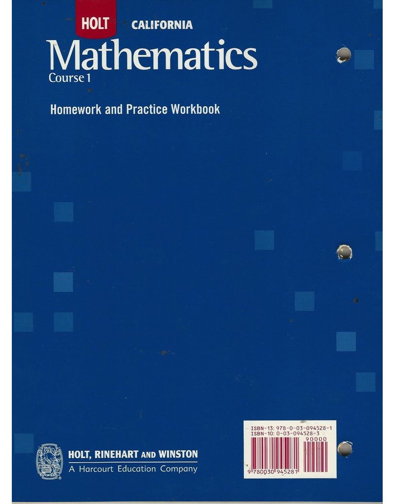 Holt Mathematics California: Homework And Practice Workbook Course 1