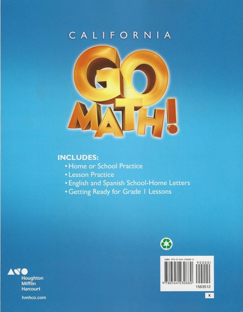 Houghton Mifflin Harcourt Go Math! California: Practice Workbook Grade K