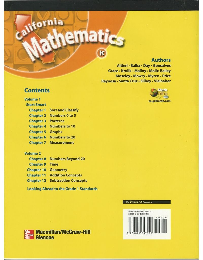 California Mathematics Student Text Grade K (Concepts, Skills, And Problem Solving, Volume 2)