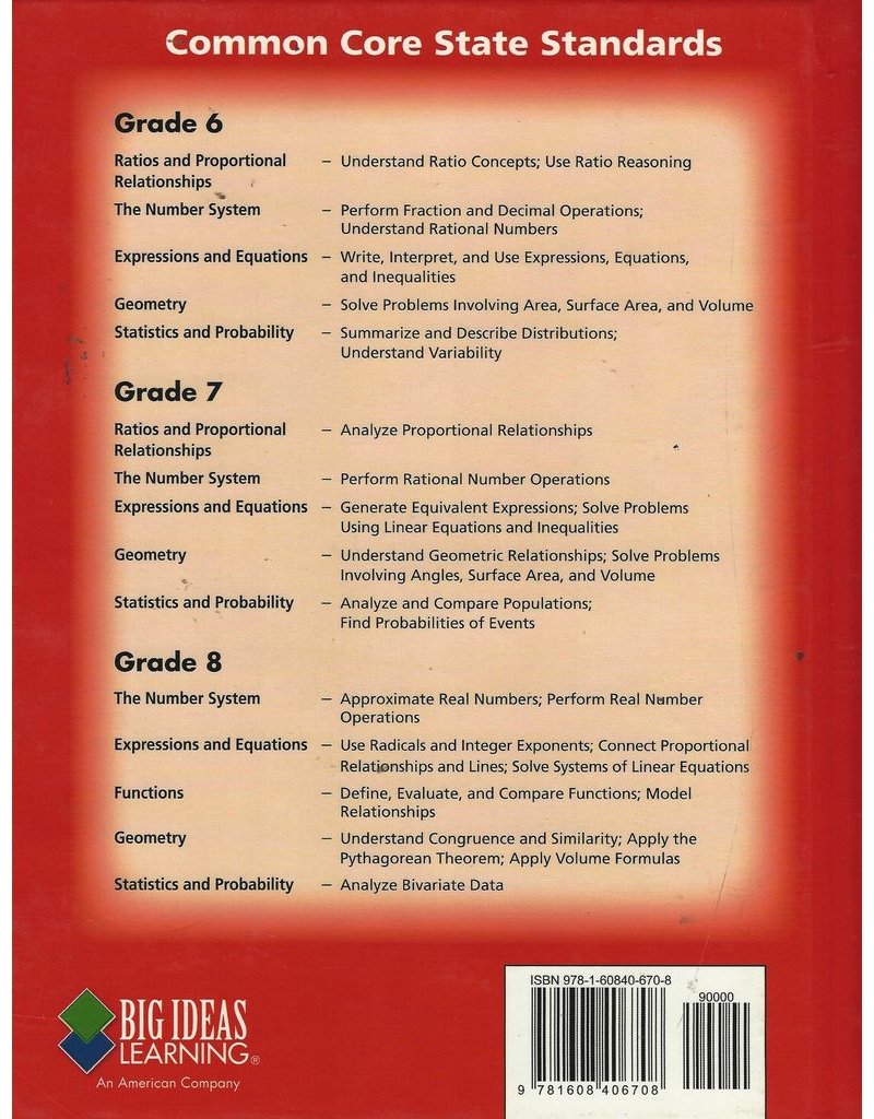 Big Ideas California: Student Edition Course 2 Common Core Curriculum California Student Edition