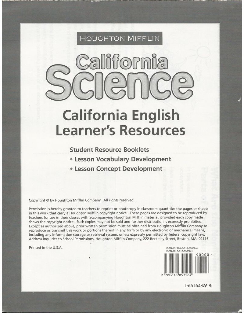 Houghton Mifflin Science California: En Lng Lrn Vo&Con Wkst L4