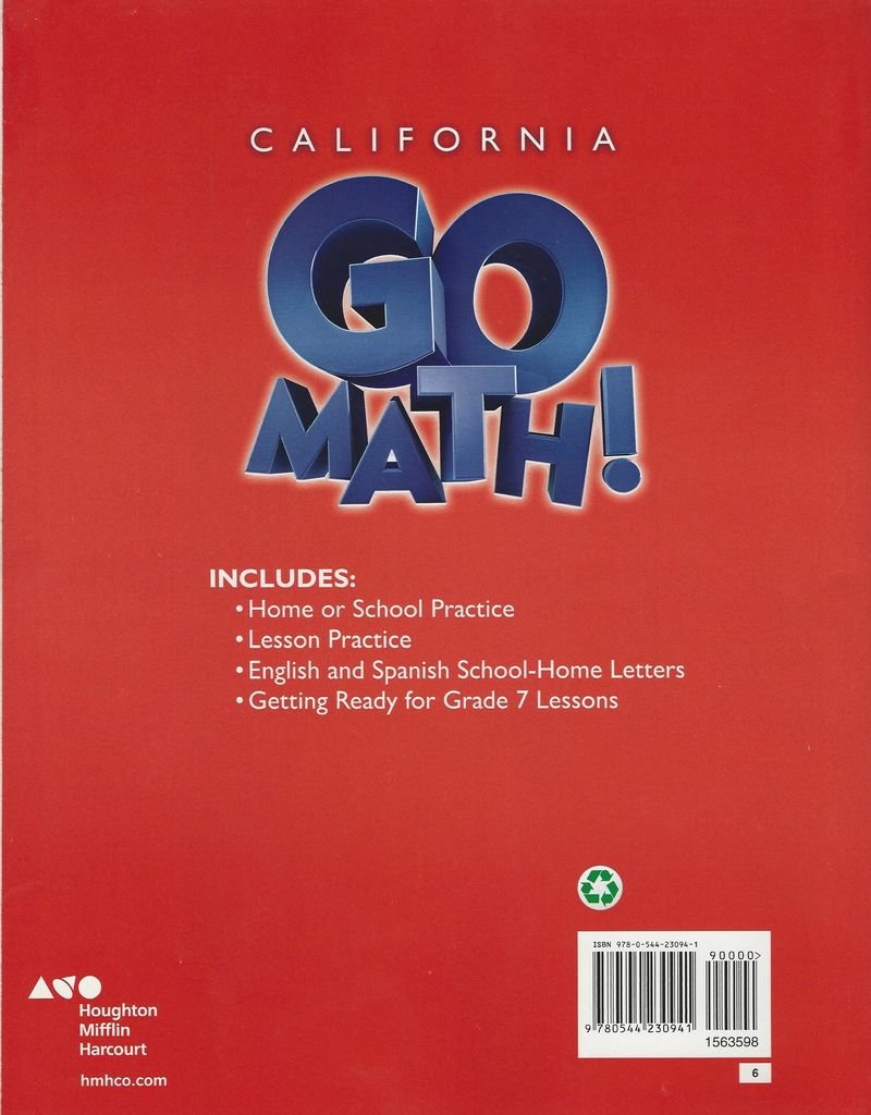 Houghton Mifflin Harcourt Go Math! California: Practice Workbook Grade 6