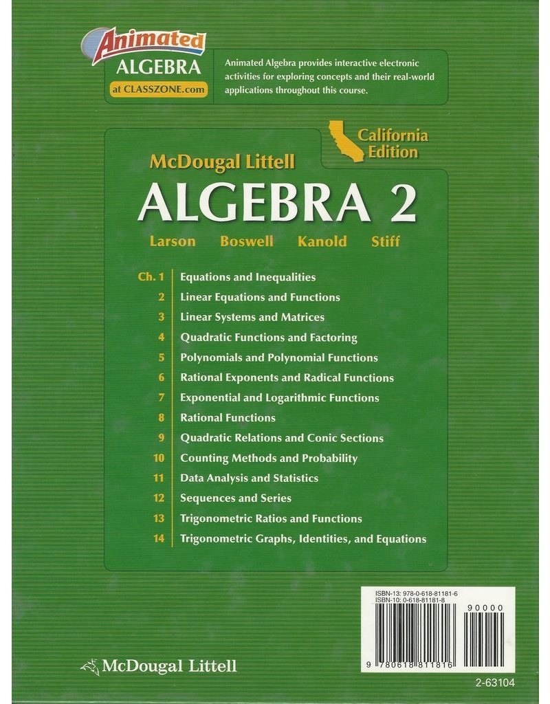 Holt McDougal Larson Algebra 2 California: Student Edition 2007