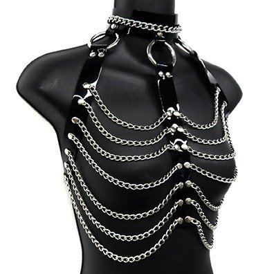 Leather and Chain Open Halter Harness - Passional Boutique