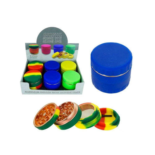 Aluminum Grinder With Silicone Cover - 2.5 Inch - 4 Parts - Assorted Colors Aluminum Grinder With Silicone Cover - 2.5 Inch - 4 Parts - Assorted Colors