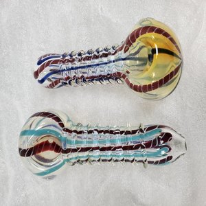 Glass Hand Pipe With Ridges - Assorted Colors