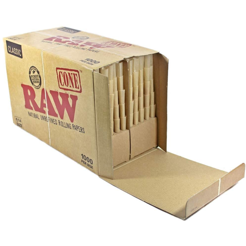 RAW RAW Pre-Rolled 1-1/4in Cones - Box of 1000