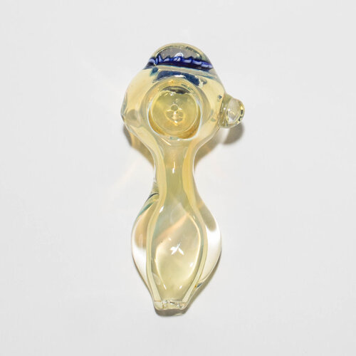 Medium Glass Hand Pipe -  Fumed Blue Flower Jewel