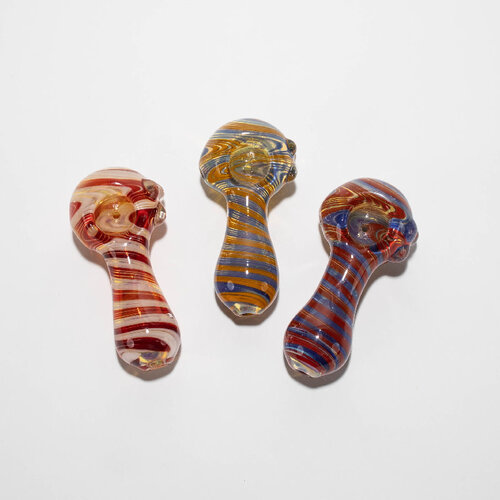 Large Glass Hand Pipe - Wig-Wag Color Swirl - Assorted