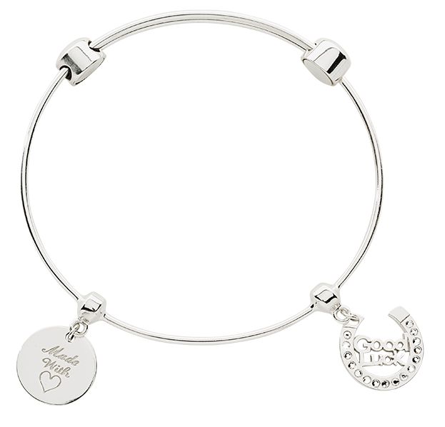 'Made with Love' Silver Charm Bangle