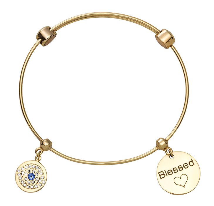 'Blessed' Gold Charm Bangle