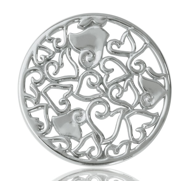 'Baroque Hearts' Medium Silver Coin