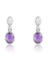 CLAD-4821H SS OVAL AMETHYST GEMSTONE EARRINGS