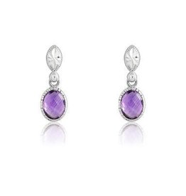 CLAD-4821H SS OVAL AMETHYST GEMSTONE EARRINGS