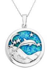 Sterling Silver Dophin, Ocean, Moon Pendant Set
